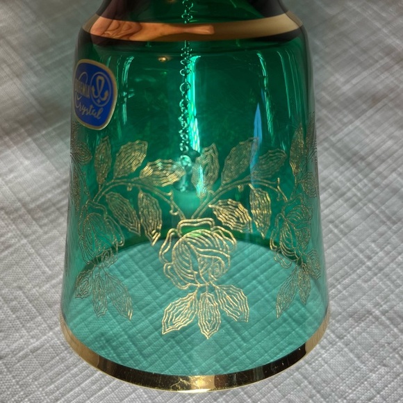 Bohemian Emerald Green Crystal Glass Bell * Stunning Gold Gilding - Picture 7 of 9